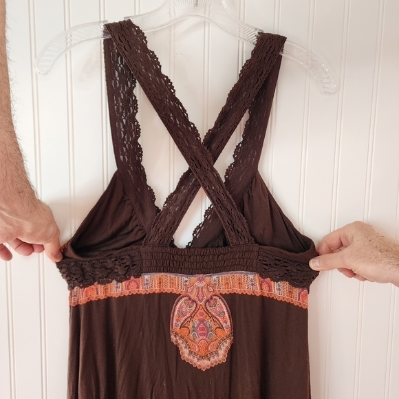 Free People espresso cotton criss cross straps w/ paisley print. - Picture 2 of 10